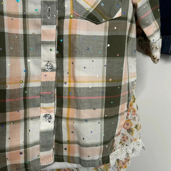 Little Lass Girl 24 Month 2 Piece Outfit Sparkle Lace Plaid Top Stretch Jeans - Picture 12 of 14
